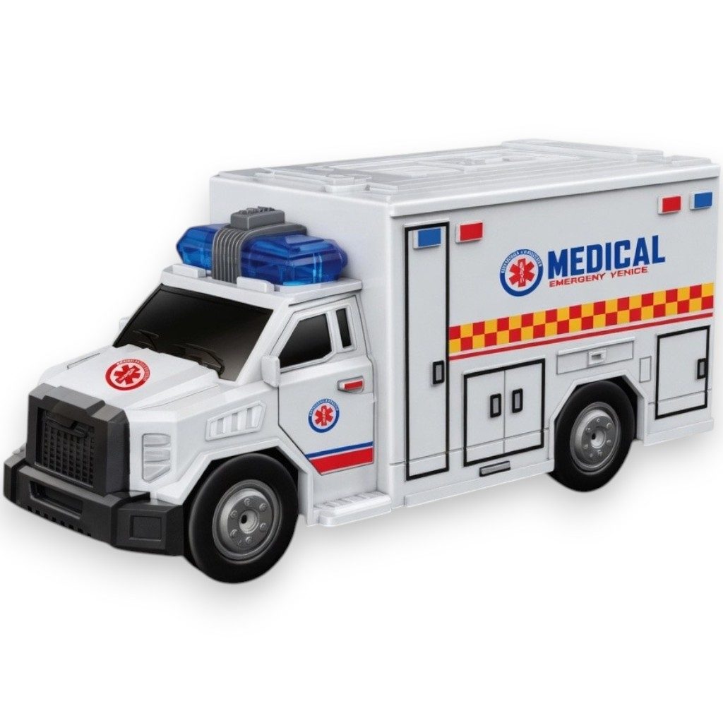 Ambulanta De Salvare Cu Frictiune, Scara 1:20, Cu Lumini Si Sunete, Jucarie Interactiva Vehicul Medical Multifunctional Pentru Copii, Masina De Urgenta Realistica Rescue Car, Efecte Luminoase Si Sonore, Pentru Copii 3+ Ani, Alb