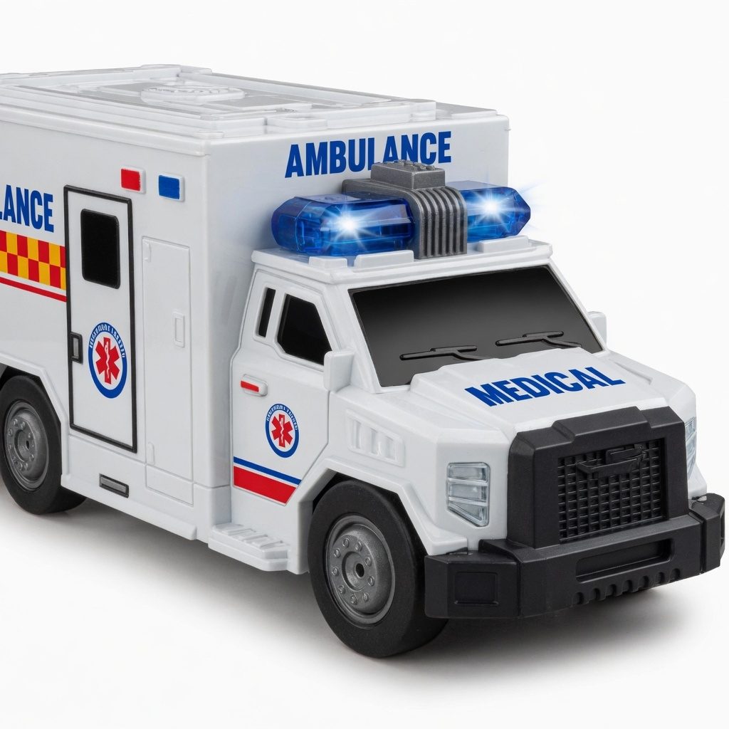 Ambulanta De Salvare Cu Frictiune, Scara 1:20, Cu Lumini Si Sunete, Jucarie Interactiva Vehicul Medical Multifunctional Pentru Copii, Masina De Urgenta Realistica Rescue Car, Efecte Luminoase Si Sonore, Pentru Copii 3+ Ani, Alb 5