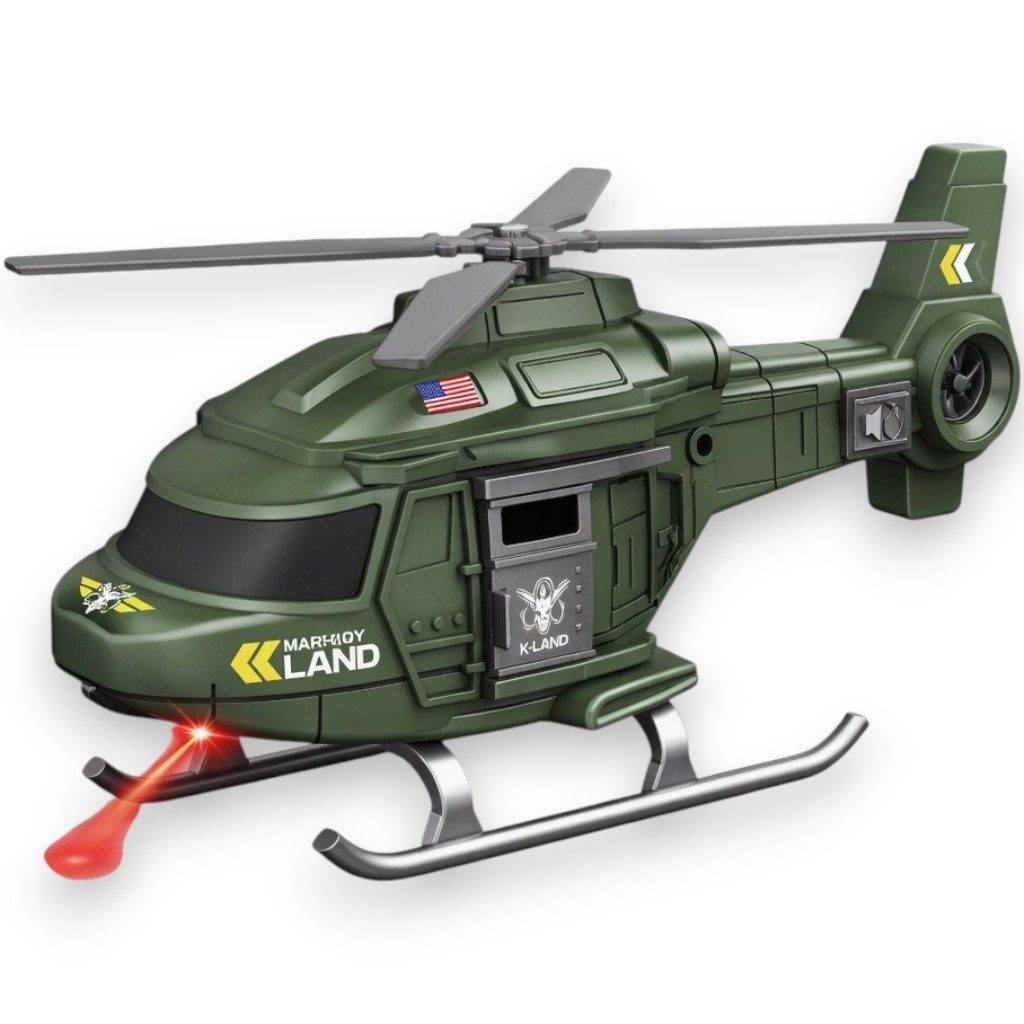 Elicopter Militar Cu Frictiune, Scara 1:20, Cu Lumini Si Sunete, Jucarie Interactiva Vehicul De Interventie, Elicopter De Armata Cu Elice Rotativa Si Design Realist, Efecte Luminoase Si Sonore, Aventura De Salvare, Pentru Copii 3+ Ani, Verde 2