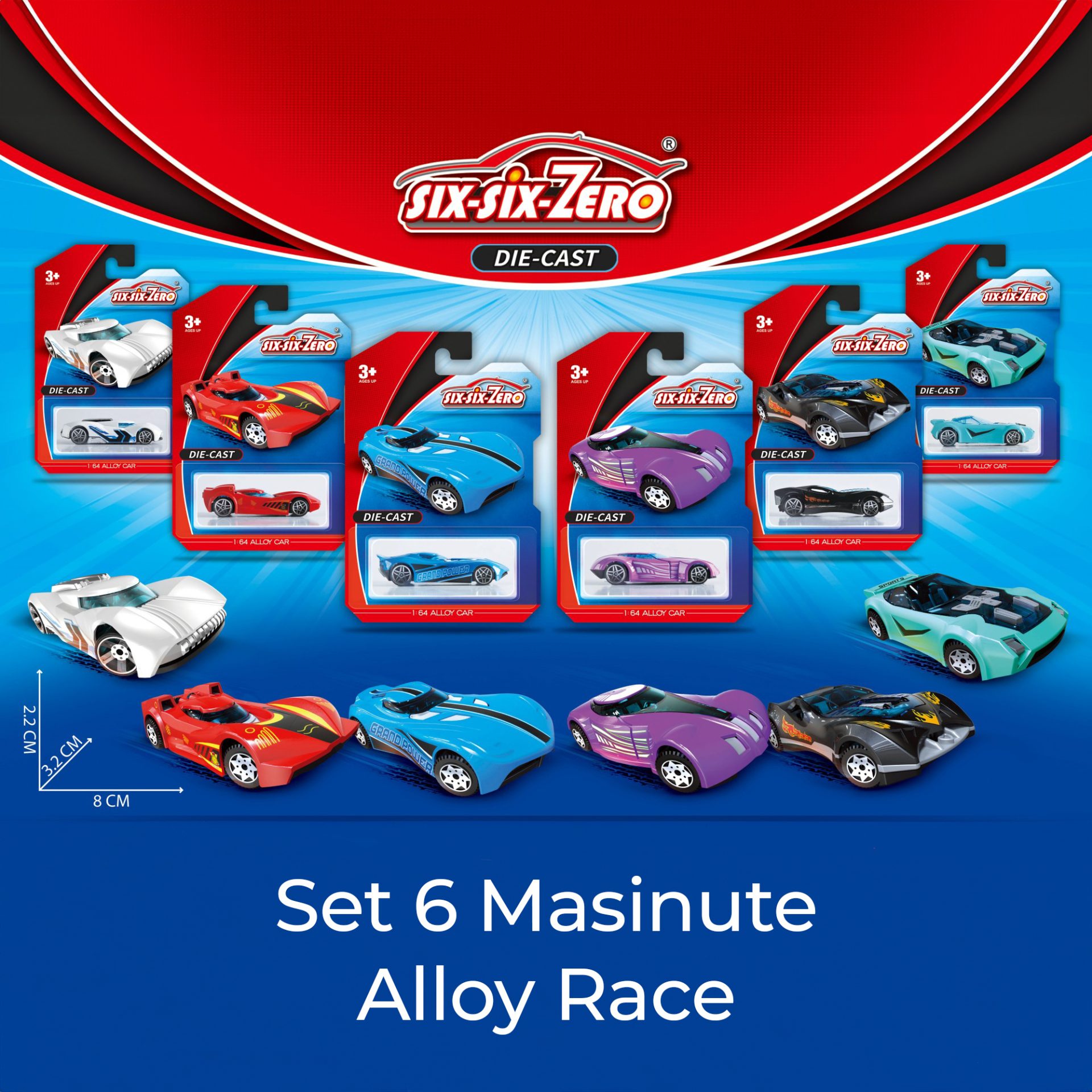 Set 6 Masinute Metalice, Flippy, Tip Alloy Racer 1:64, Masinute pentru Copii, Jucarii Metalice, 8 x 3.2 x 2.2 cm per unitate, Mix Colorate