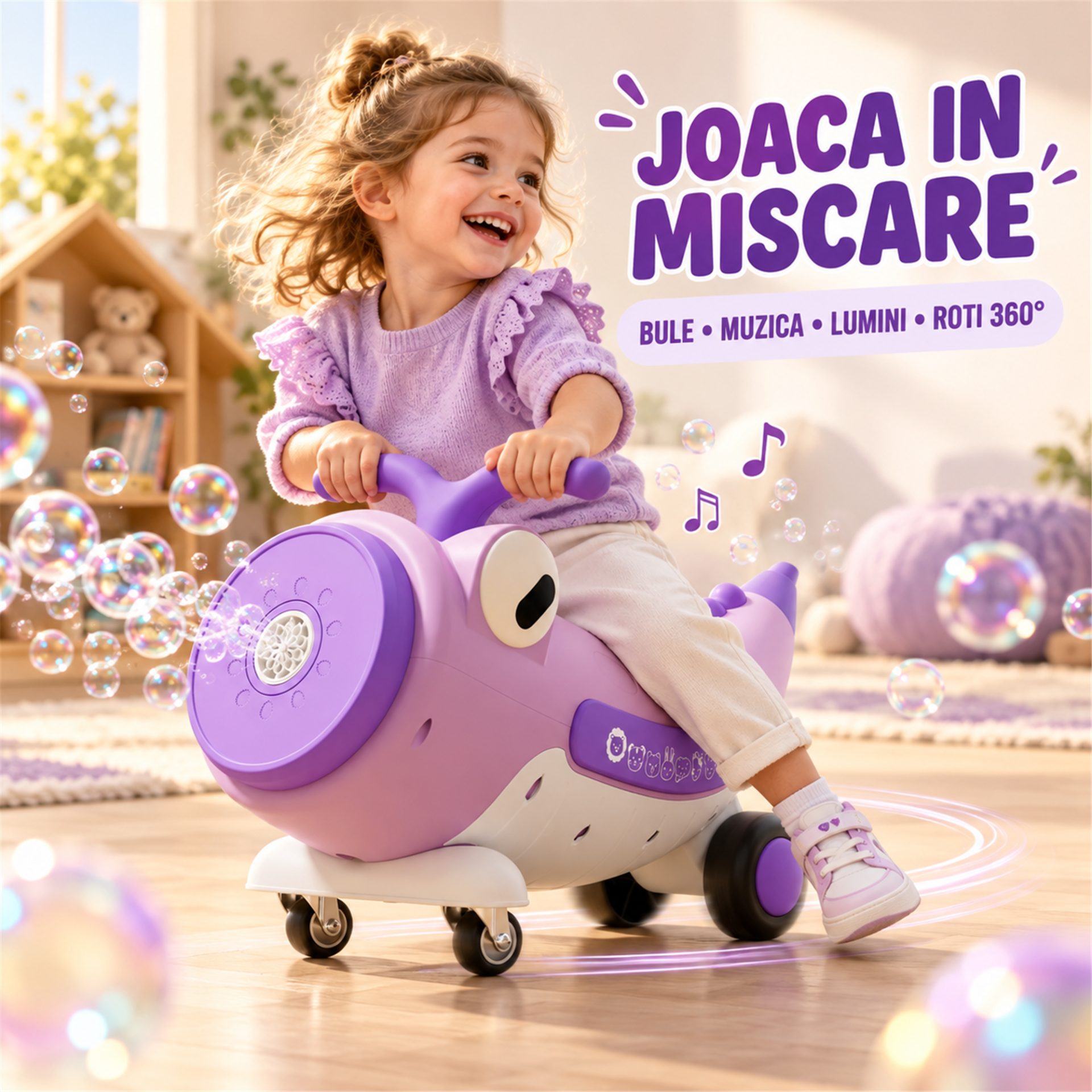 Detaliu front mașinuță Flippy cu design animal