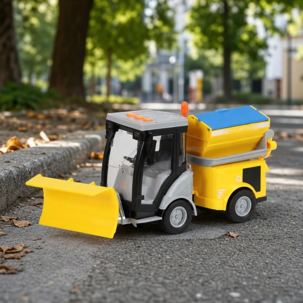 Masina de Maturat Stradala City Service 1:16 cu Lumini si Sunete, Jucarie Interactiva Realista de Curatenie Urbana pentru Copii, Vehicul Galben cu Efecte Luminoase, Sunete Autentice si Cos de Gunoi, Masinuta de Santier Oras Plina de Aventura