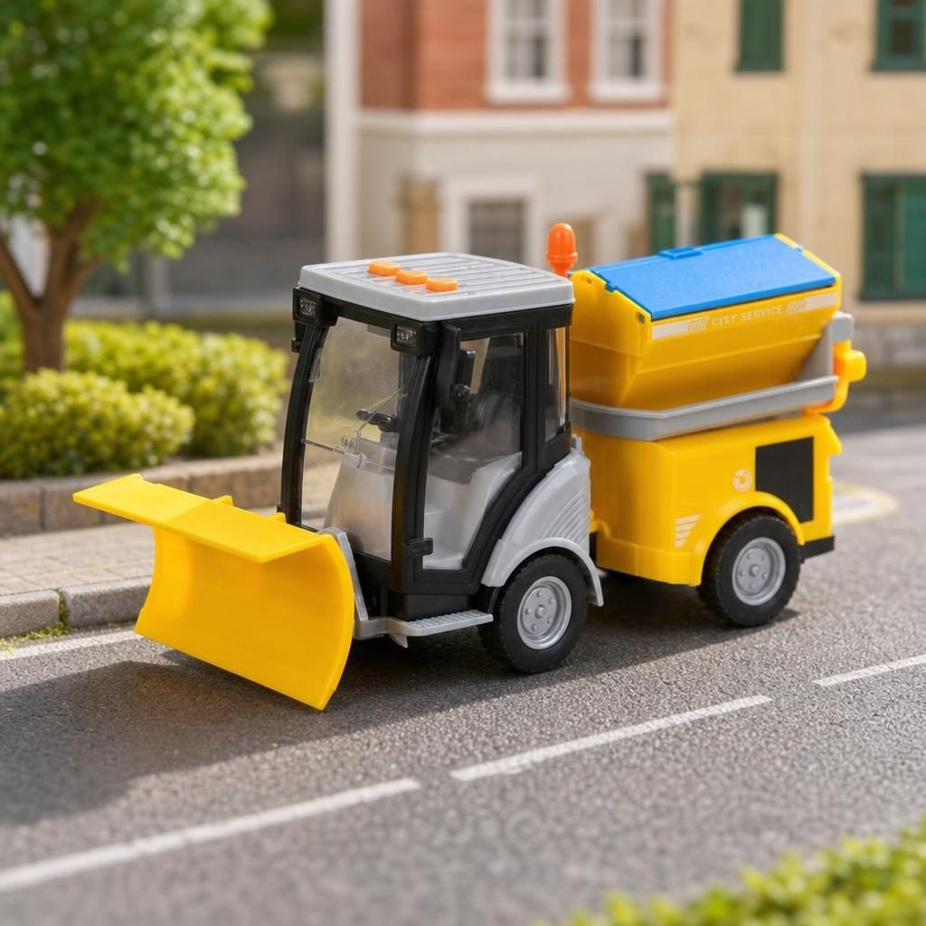 Masina de Maturat Stradala City Service 1:16 cu Lumini si Sunete, Jucarie Interactiva Realista de Curatenie Urbana pentru Copii, Vehicul Galben cu Efecte Luminoase, Sunete Autentice si Cos de Gunoi, Masinuta de Santier Oras Plina de Aventura