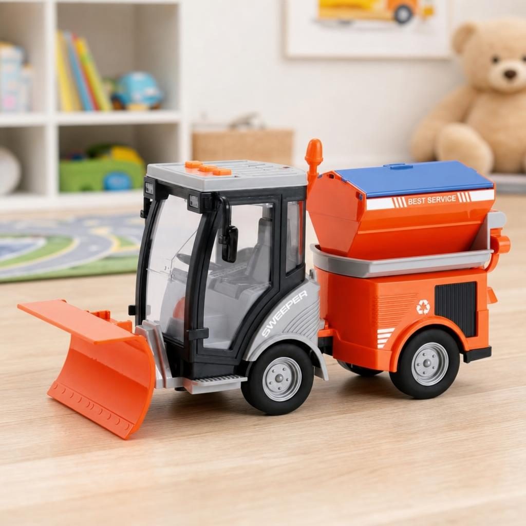 Masina de Deszapezire City Service 27 cm, Jucarie Interactiva cu Efecte de Sunet si Lumini, Utilaj Constructii pentru Copii 3+ Ani, Masina Impingere cu Plug de Zapada, Dezvolta Coordonarea si Motorica Fina, Cadou Ideal Baieti si Fete 3