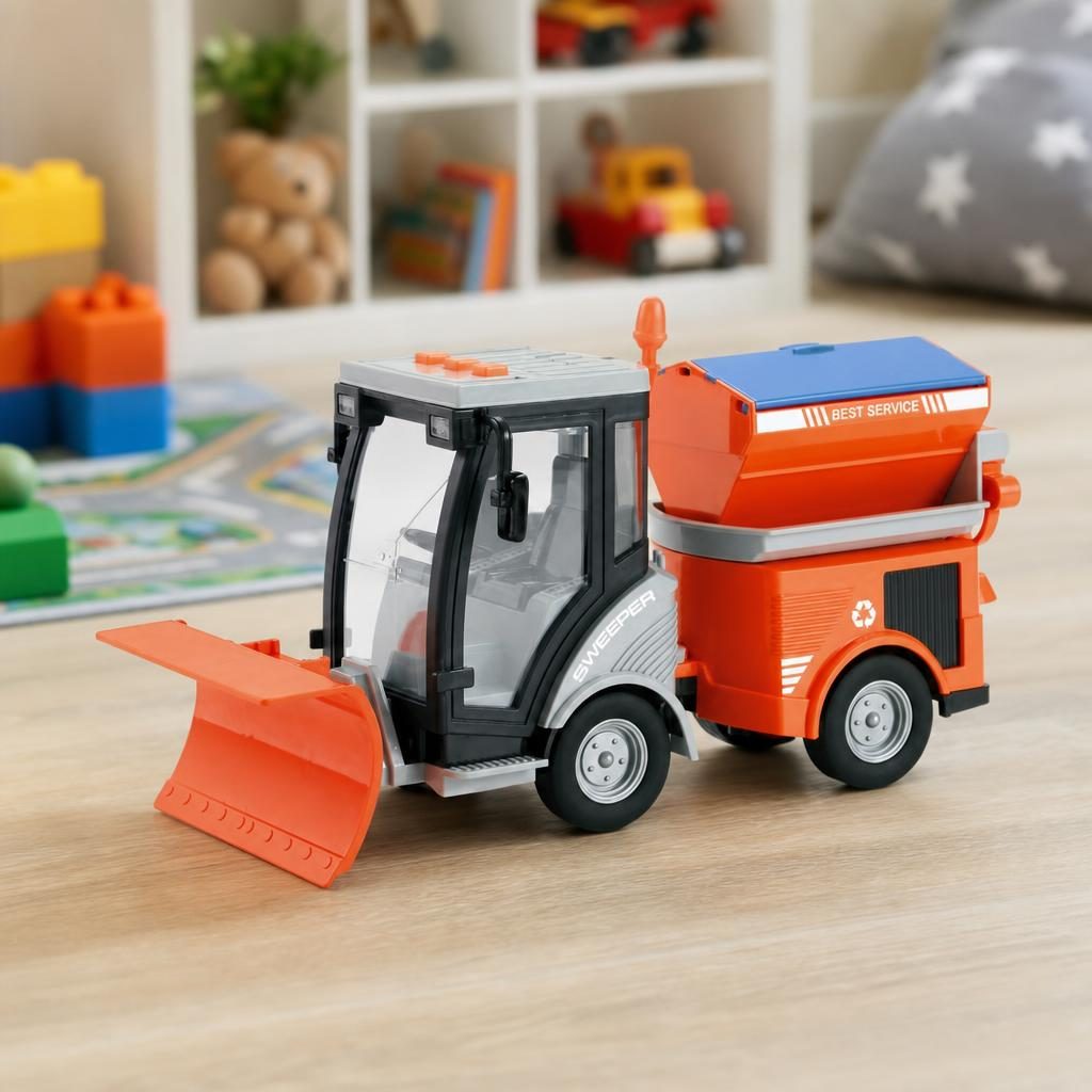 Masina de Deszapezire City Service 27 cm, Jucarie Interactiva cu Efecte de Sunet si Lumini, Utilaj Constructii pentru Copii 3+ Ani, Masina Impingere cu Plug de Zapada, Dezvolta Coordonarea si Motorica Fina, Cadou Ideal Baieti si Fete 4