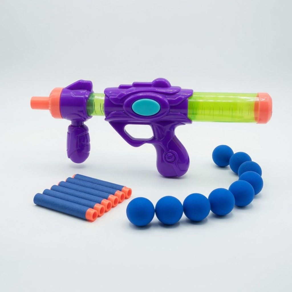 Pistol Cu Bile EVA Cu Pompa Si Proiectile Moi, Blaster Cu Gloante Din Spuma Si Reincarcare Usoara, Jucarie Tip Shooter Cu Design Modern Pentru Joaca Exterior Si Interior Pentru Copii 3+ Ani, Mov 5