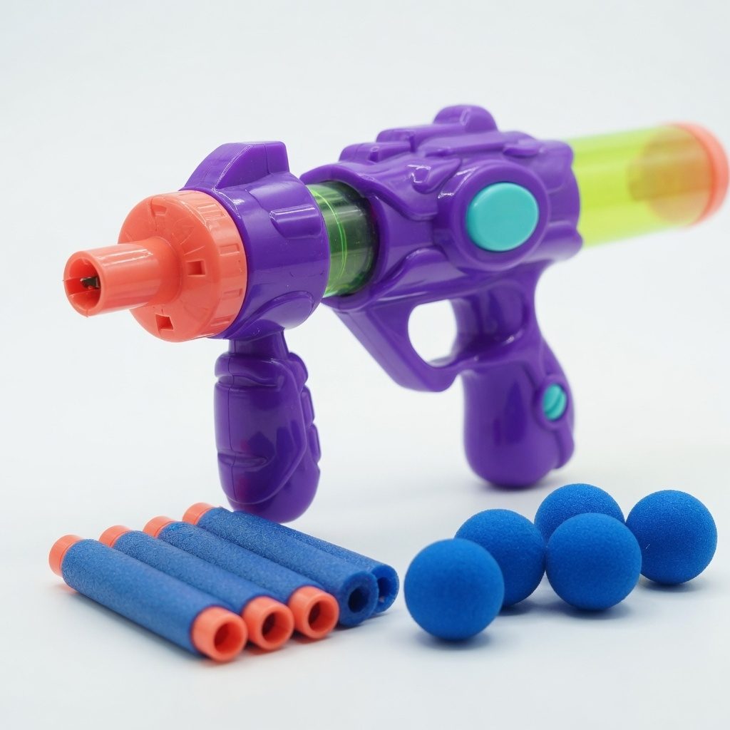 Pistol Cu Bile EVA Cu Pompa Si Proiectile Moi, Blaster Cu Gloante Din Spuma Si Reincarcare Usoara, Jucarie Tip Shooter Cu Design Modern Pentru Joaca Exterior Si Interior Pentru Copii 3+ Ani, Mov 4
