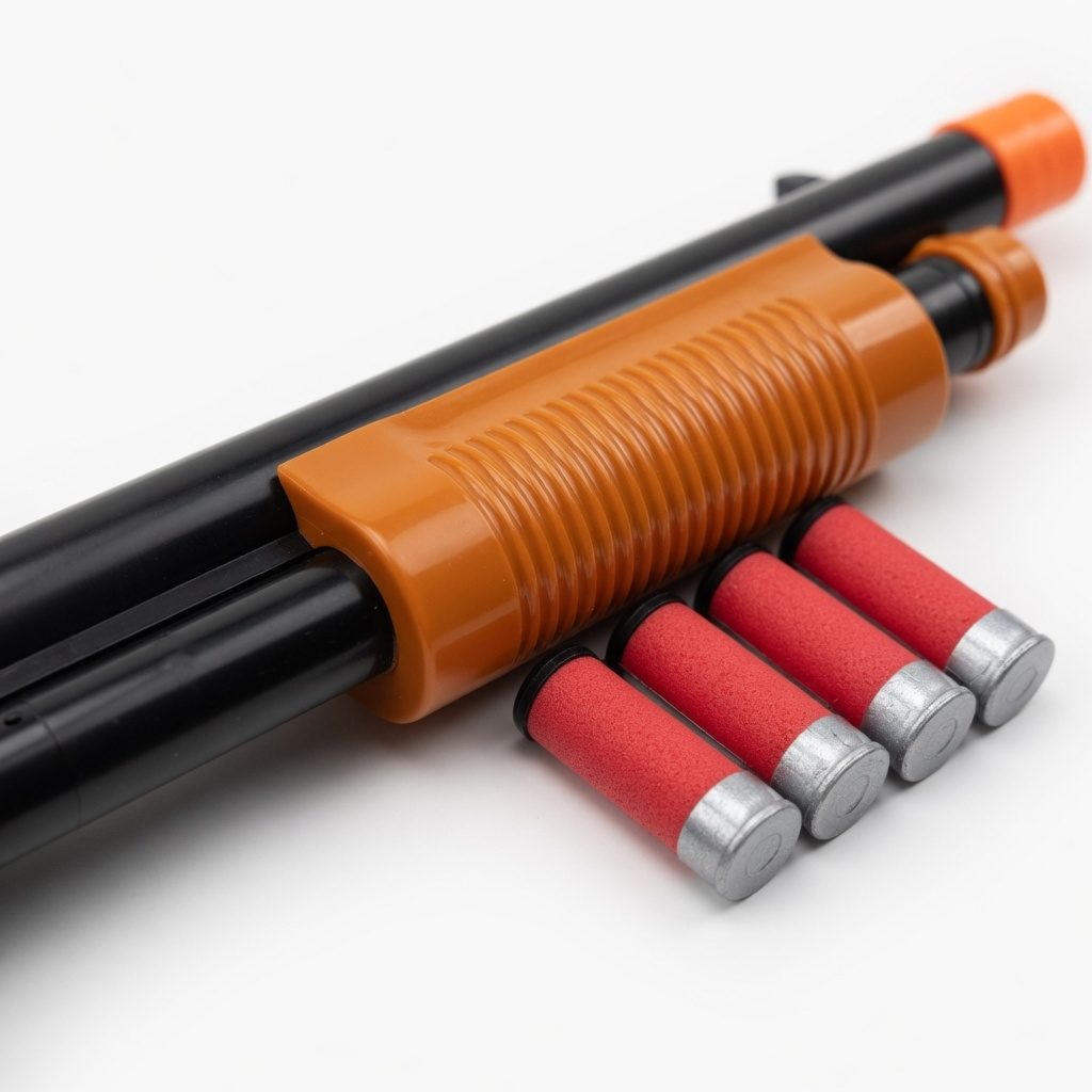 Pusca De Jucarie Cu Pompa Si 4 Cartuse Pentru Copii, Shotgun Interactiv Cu Sunet De Reincarcare Si Tragere, Jucarie Tip Pump Action Cu Proiectile Moi Si Design Realist, Set Distractiv De Joaca Copii 3+, Maro/Negru 4