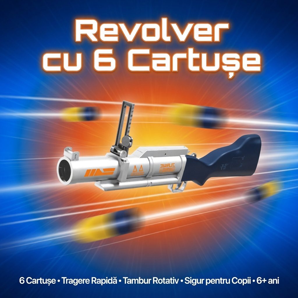 Pusca De Jucarie Tip Revolver Cu 6 Gloante Din Burete Pentru Copii, Blaster Cu Lansare Manuala Si Design Modern, Jucarie Cu Proiectile Moi Si Sistem De Tragere, Set Interactiv De Actiune Pentru Joaca Copii 3+ Ani, Alb/Albastru 2