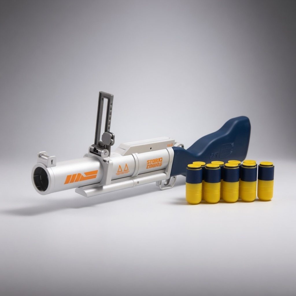 Pusca De Jucarie Tip Revolver Cu 6 Gloante Din Burete Pentru Copii, Blaster Cu Lansare Manuala Si Design Modern, Jucarie Cu Proiectile Moi Si Sistem De Tragere, Set Interactiv De Actiune Pentru Joaca Copii 3+ Ani, Alb/Albastru 3