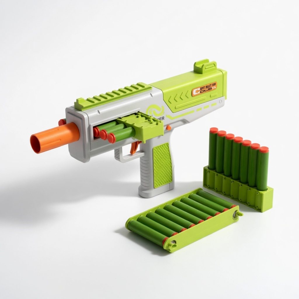 Pusca Mitraliera De Jucarie Cu Gloante Din Burete Pentru Copii, Blaster Cu Incarcator Detasabil Si Reincarcare Manuala, Arma De Jucarie Tip SMG Cu Proiectile Moi, Set Actiune Interior Exterior Copii 8+ Ani, Verde 2