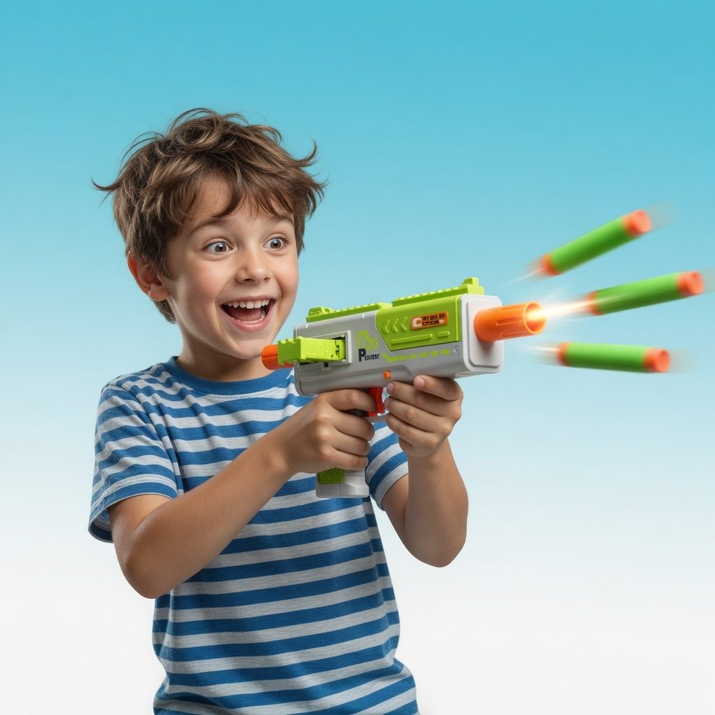 Pusca Mitraliera De Jucarie Cu Gloante Din Burete Pentru Copii, Blaster Cu Incarcator Detasabil Si Reincarcare Manuala, Arma De Jucarie Tip SMG Cu Proiectile Moi, Set Actiune Interior Exterior Copii 8+ Ani, Verde 3