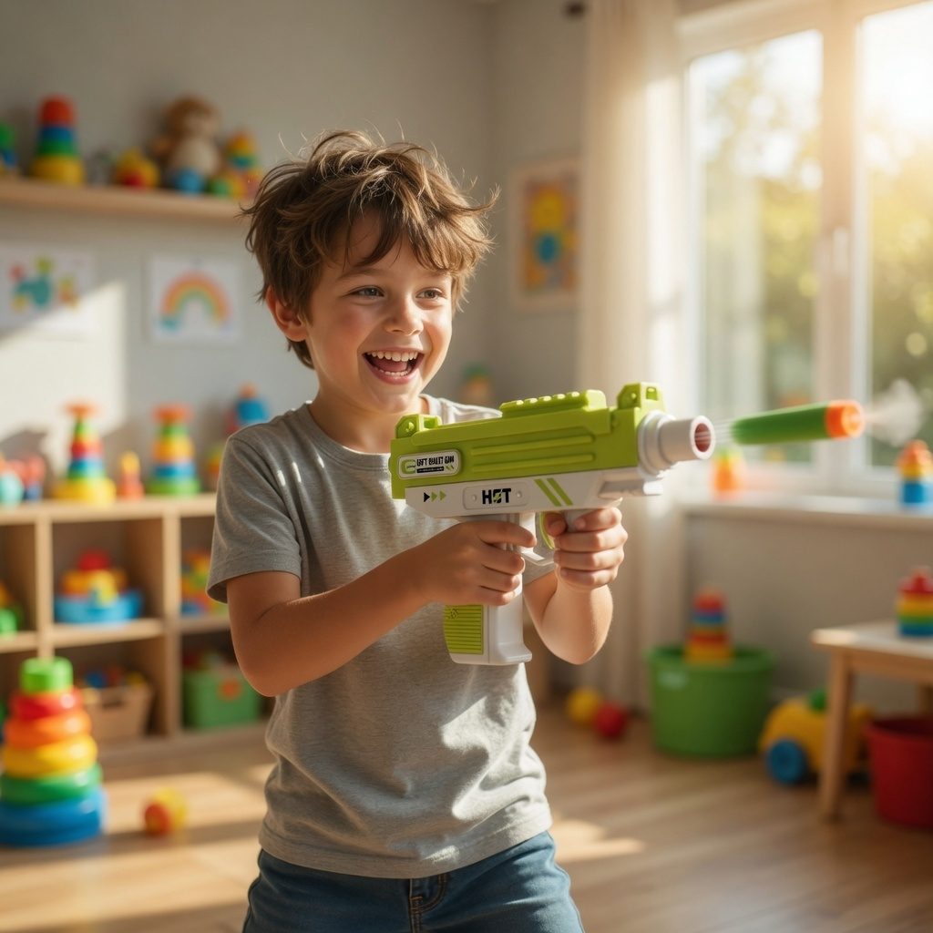 Pistol Automat De Jucarie Cu Gloante Din Burete Pentru Copii, Blaster Tip Uzi Cu Proiectile Moi Si Reincarcare Manuala, Arma De Jucarie Compacta Cu Design Modern Pentru Joaca Interior Exterior Copii 8+ Ani, Verde 4