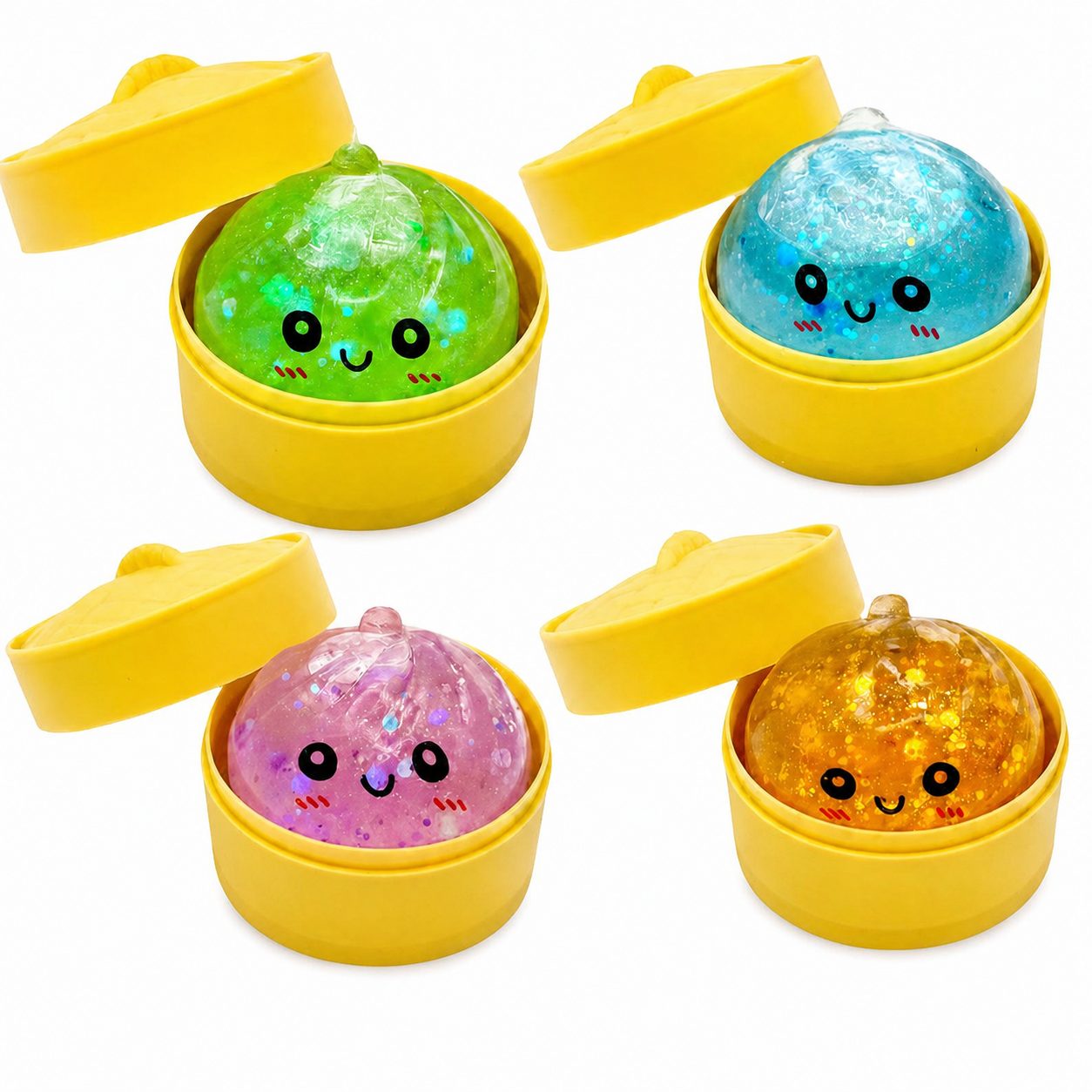 Jucarie Squishy Dumpling Antistres, , Model Fata Zimbitoare cu Sclipici, Jucarie Senzoriala cu Revenire Lenta, pentru Copii si adulti, Relaxare si Eliberare Anxietate, 4 cm, 60 g, Culoare Aleatorie