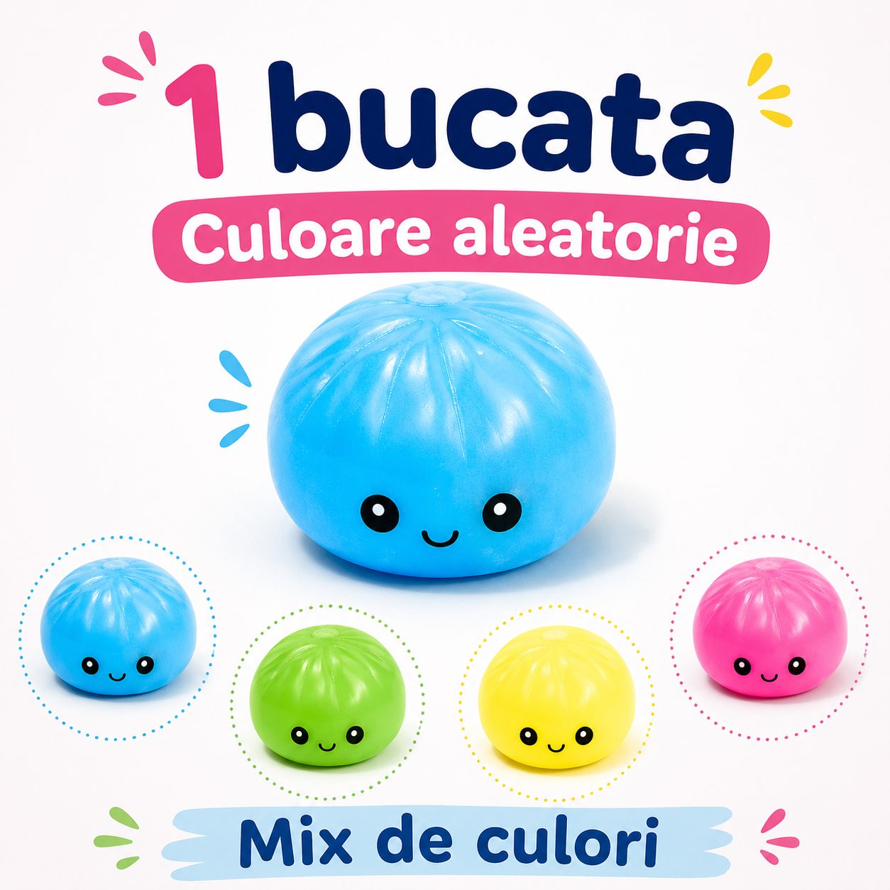 Jucarie Squishy Dumpling NeeDoh, , Model Fata Zambitoare, Glow in the Dark, Diametru 8.5 cm, Culoare Aleatorie 4