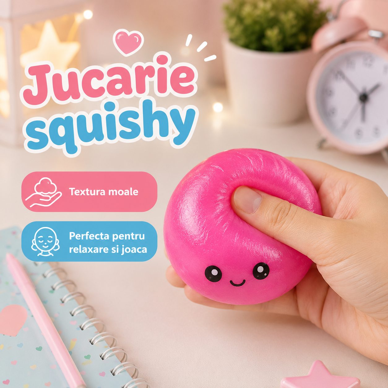 Jucarie Squishy Dumpling NeeDoh, , Model Fata Zambitoare, Glow in the Dark, Diametru 8.5 cm, Culoare Aleatorie 2