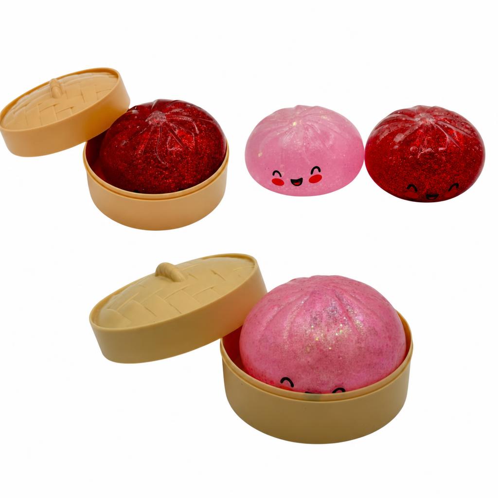 Jucarie Squishy Dumpling Antistres, , Model Fata Zimbitoare cu Sclipici, Jucarie Senzoriala cu Revenire Lenta, pentru Copii si adulti, Relaxare si Eliberare Anxietate, 8.5 cm, 220 g, Culoare Aleatorie