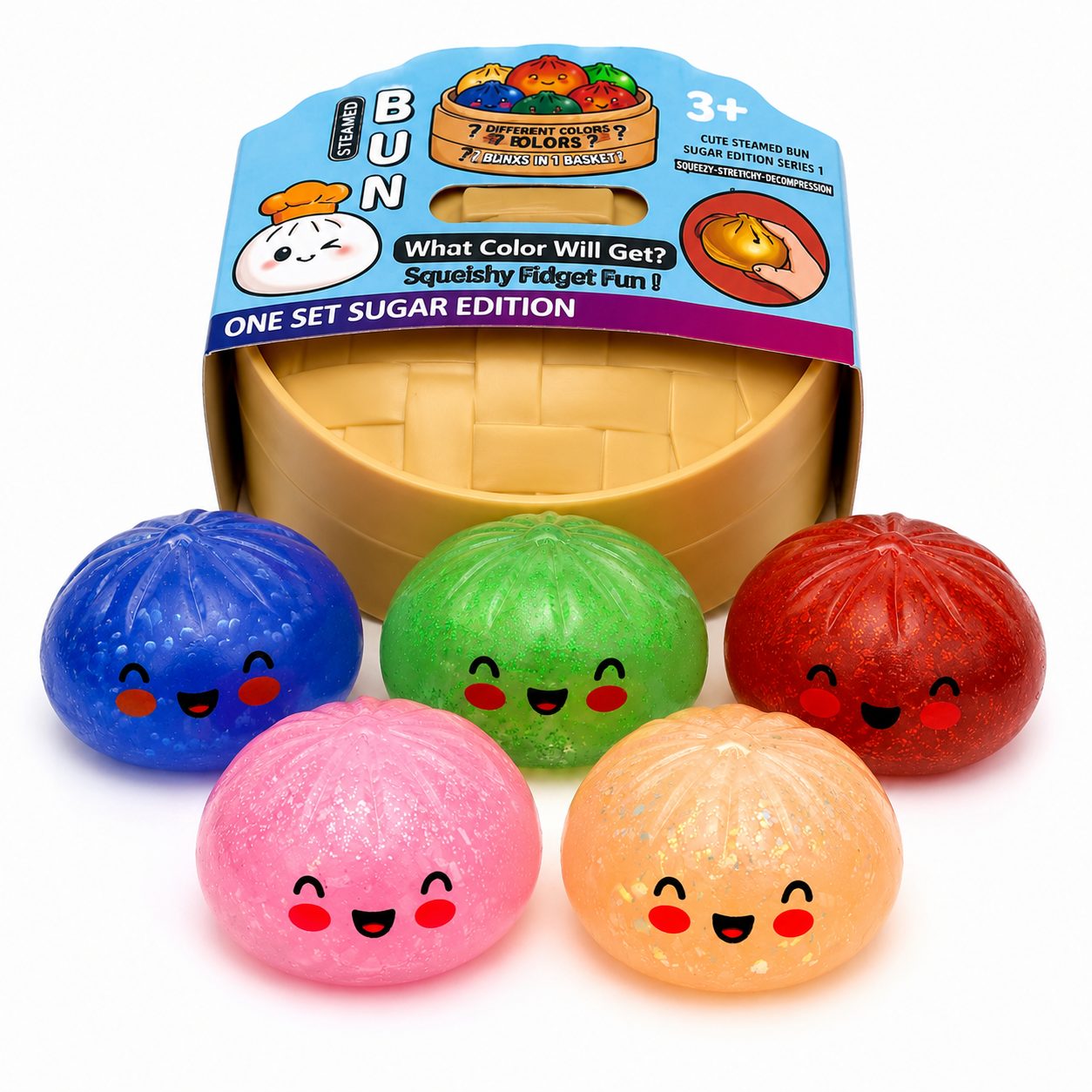 Squishy Dumpling Flippy cu față zâmbitoare și sclipici