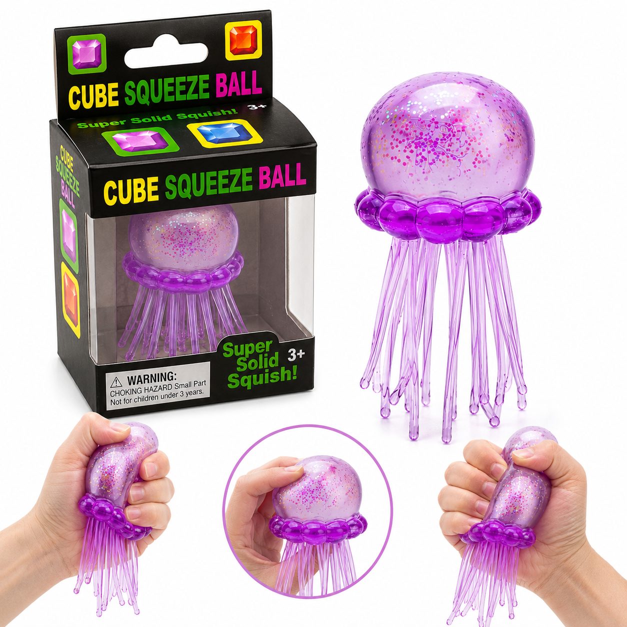 Jucarie Squishy Dumpling in Forma de Meduza, , Model Jelly Translucid, Antistres Senzoriala Comprimabila cu Revenire Lenta, 8x4.5 cm, Mov 5