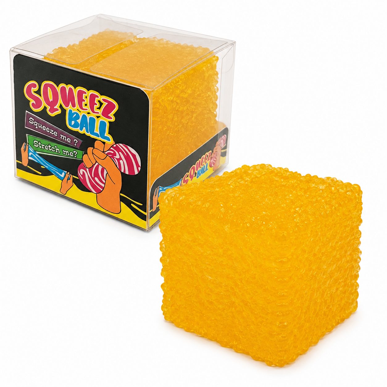 Jucarie Squishy tip Needoh in Forma de Cub, , Model Frosted, Antistres Senzoriala Comprimabila cu Revenire, 5 cm, 140 g, Portocaliu 1
