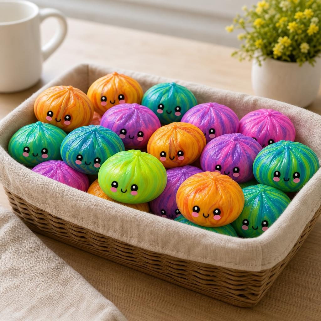 Jucarie Squishy Dumpling Antistres, , Model Fata Zambitoare Fosforescenta, 8.5 x 8.5 cm, 165 gr, Culoare Mix Surpriza 5