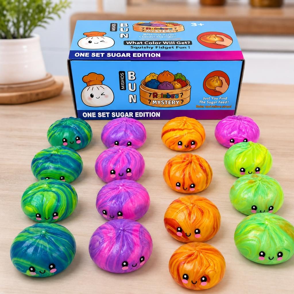Jucarie Squishy Dumpling Antistres, , Model Fata Zambitoare Fosforescenta, 8.5 x 8.5 cm, 165 gr, Culoare Mix Surpriza 3