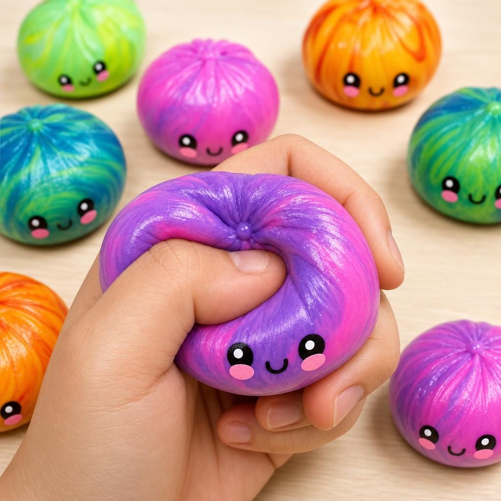 Jucarie Squishy Dumpling Antistres, , Model Fata Zambitoare Fosforescenta, 8.5 x 8.5 cm, 165 gr, Culoare Mix Surpriza 4