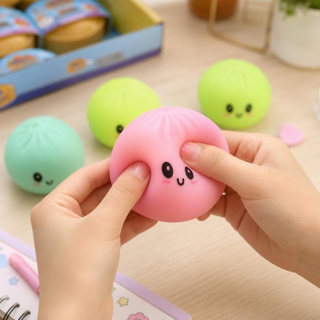 Jucarie Squishy Dumpling NeeDoh, , Model Fata Zambitoare, Textura Fina, Modelabila si Comprimabila, 5.5 cm, Mix Culori 4