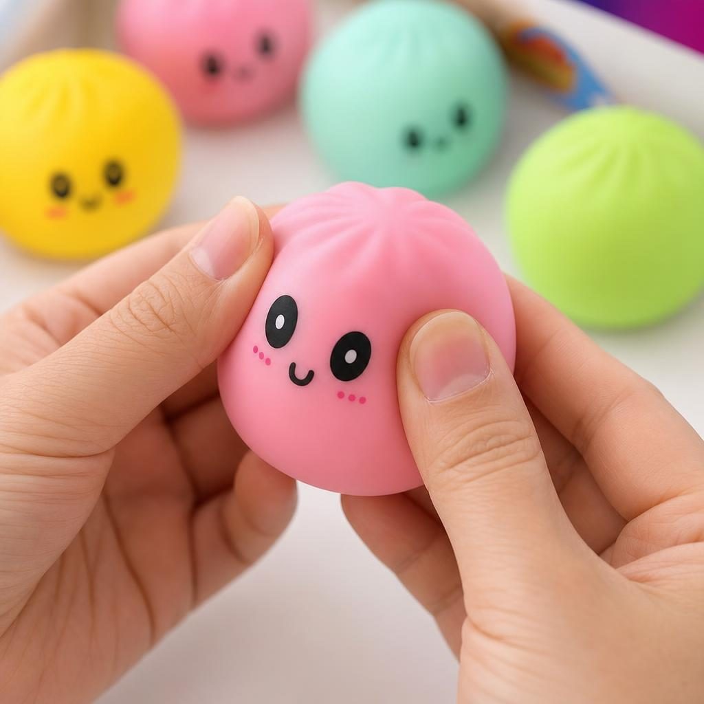 Jucarie Squishy Dumpling NeeDoh, , Model Fata Zambitoare, Textura Fina, Modelabila si Comprimabila, 5.5 cm, Mix Culori 5