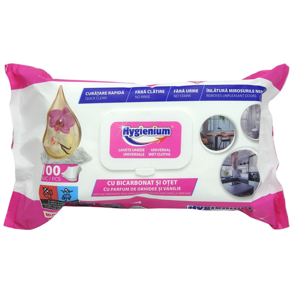 Hygienium Lavete Umede Universale 100 buc Bicarbonat Otet Orhidee Vanilie