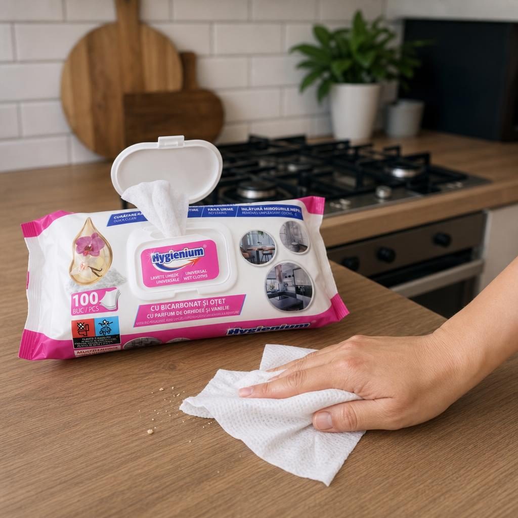 Hygienium Lavete Umede Universale 100 buc Bicarbonat Otet Orhidee Vanilie