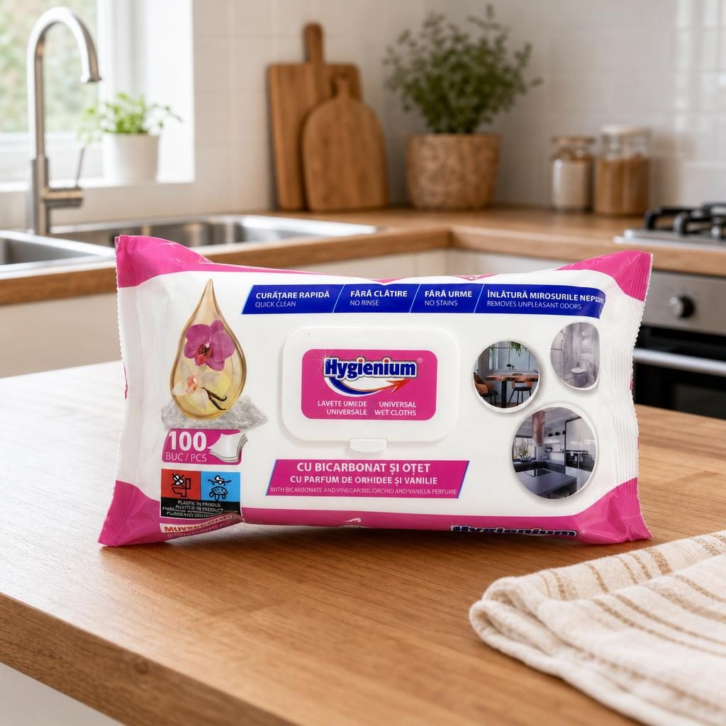 Hygienium Lavete Umede Universale 100 buc Bicarbonat Otet Orhidee Vanilie