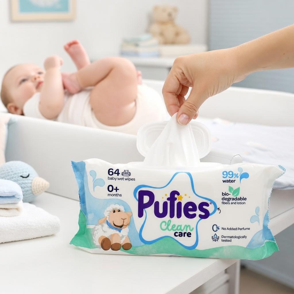 Servetele Umede, Pufies, 64 buc Clean Care