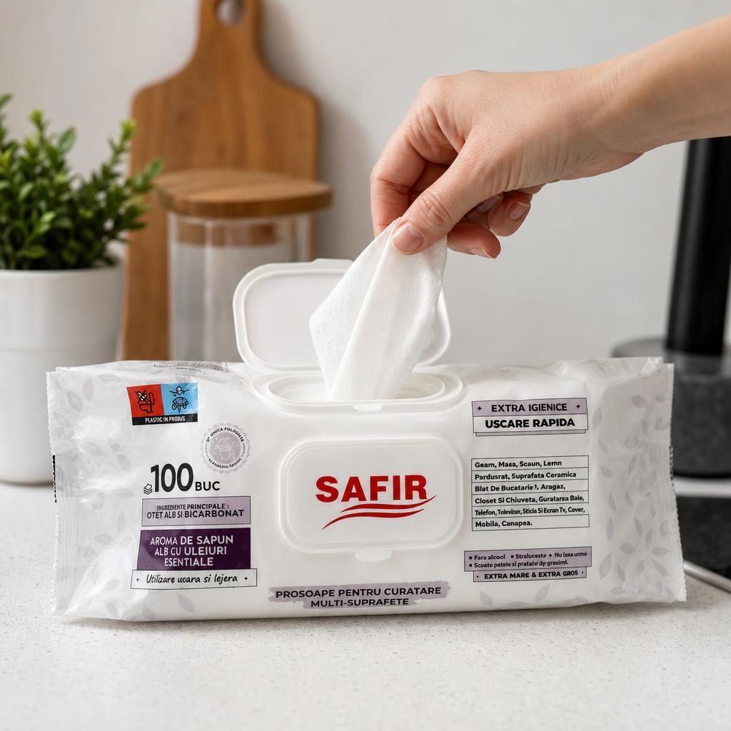 Servetele Umede, Safir, Multisuprafete Fresh 100 buc