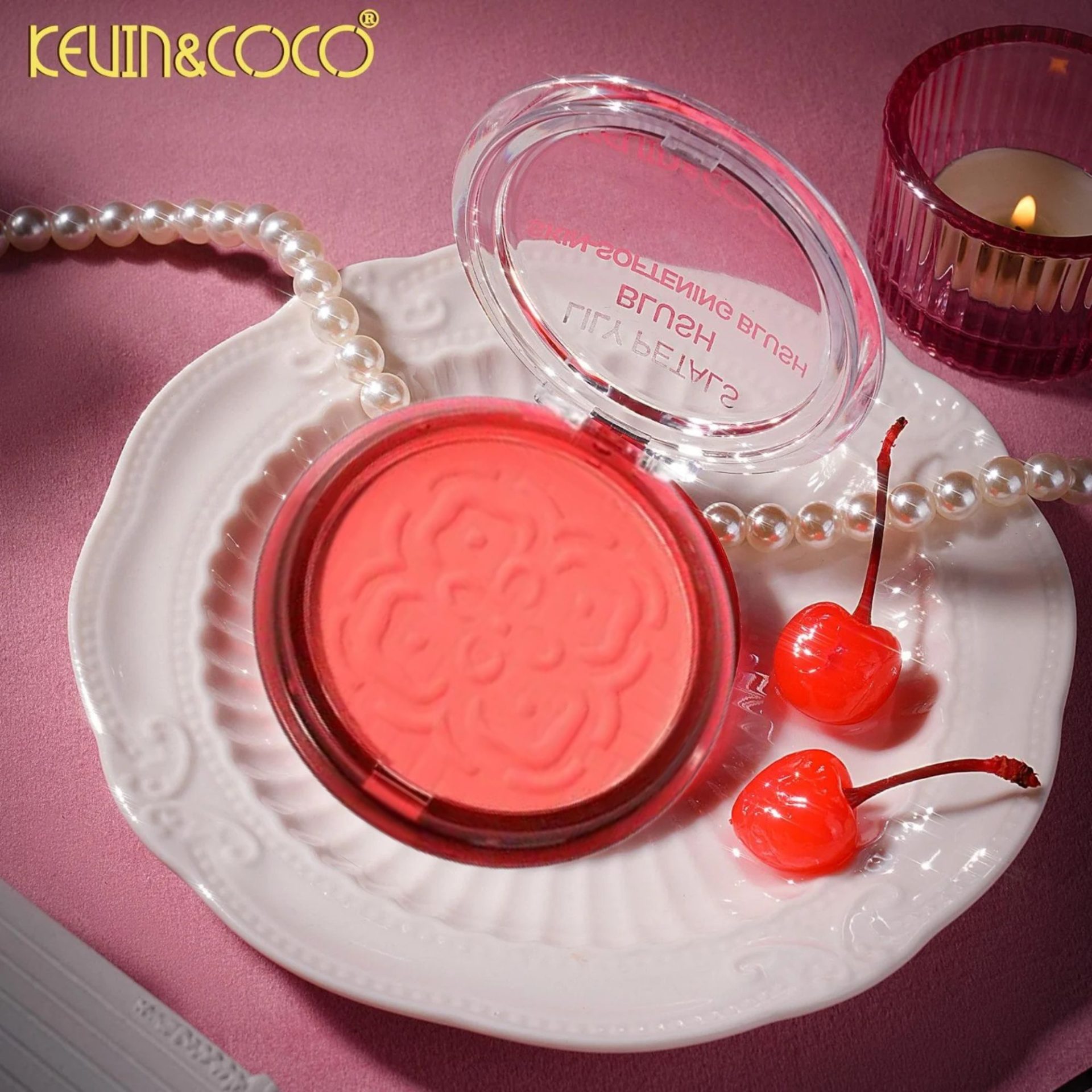 Fard de Obraz, Kevin&Coco, Blush Compact, Textura Fina, Pentru Toate Tipurile de Ten , 9.3 g, 7.5 x 7.5 x 2.1 cm, Model Eternity, Roz/Coral 4