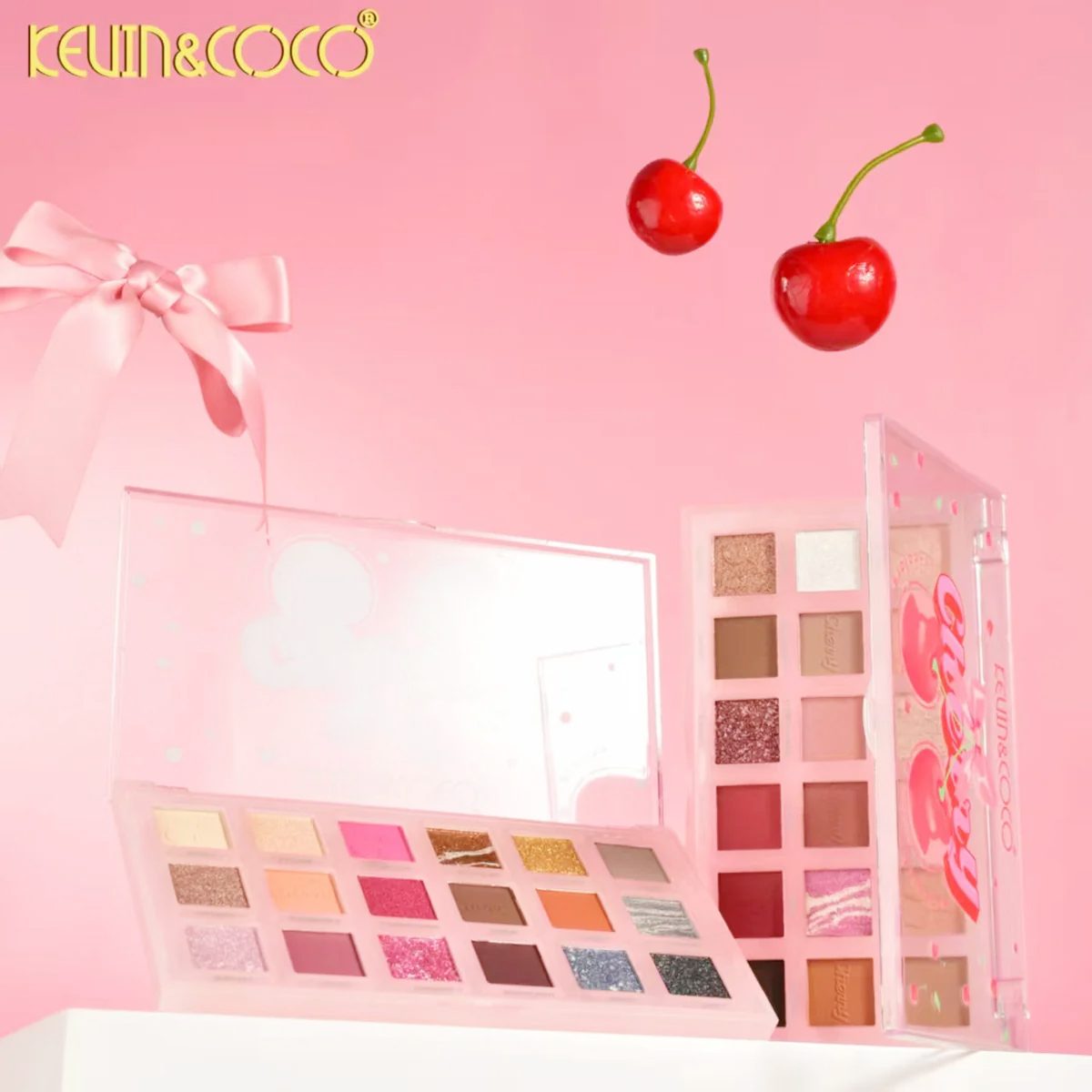 Paleta Farduri de Pleoape, Kevin&Coco, Paleta pentru Machiaj, 18 Nuante, Model Cherry Glam, Mate si Sidefate, 9.9x1.7x17.7 cm, Multicolor 4