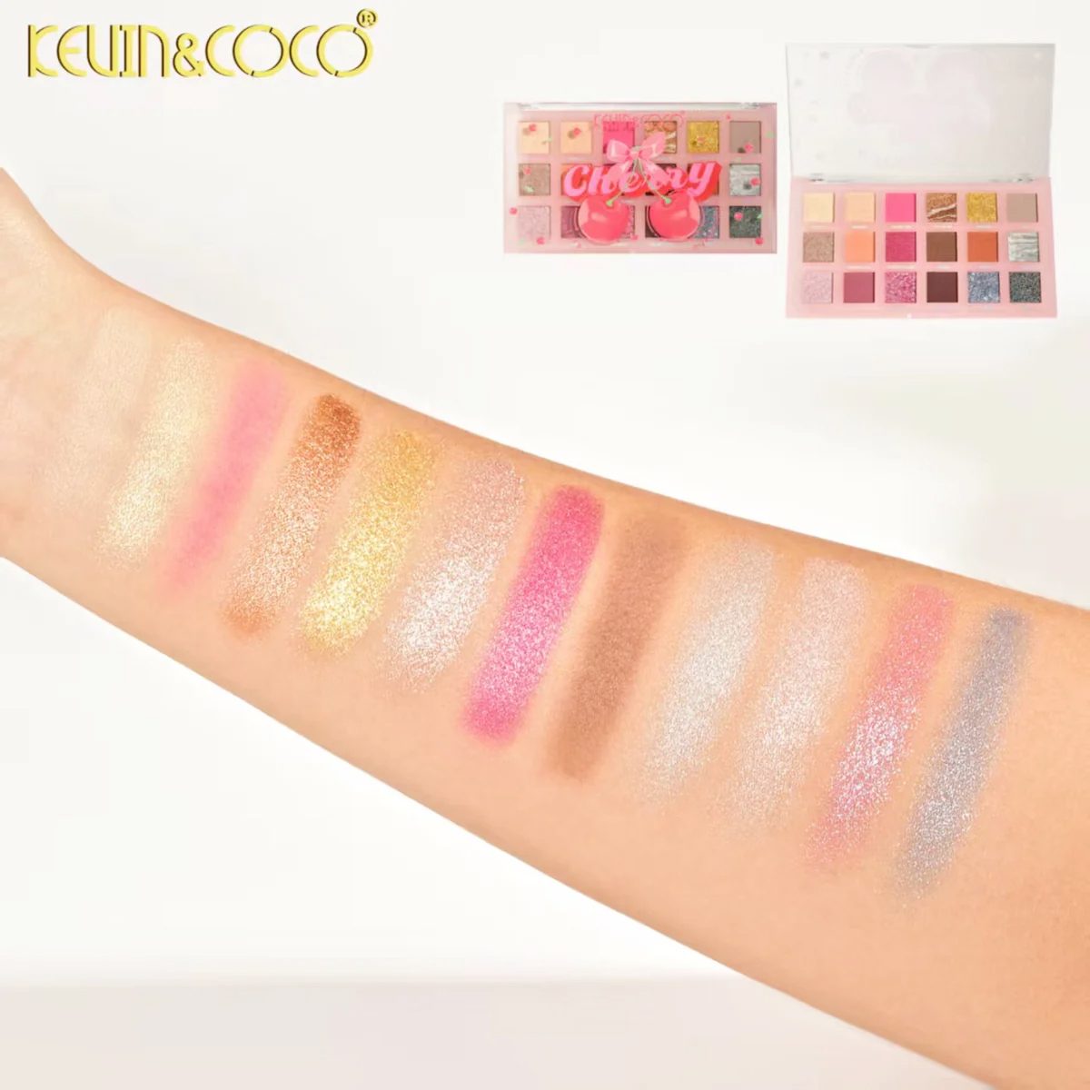 Detaliu Paleta Kevin&Coco Cherry Glam - Nuan?e Matte ?i Sidefate