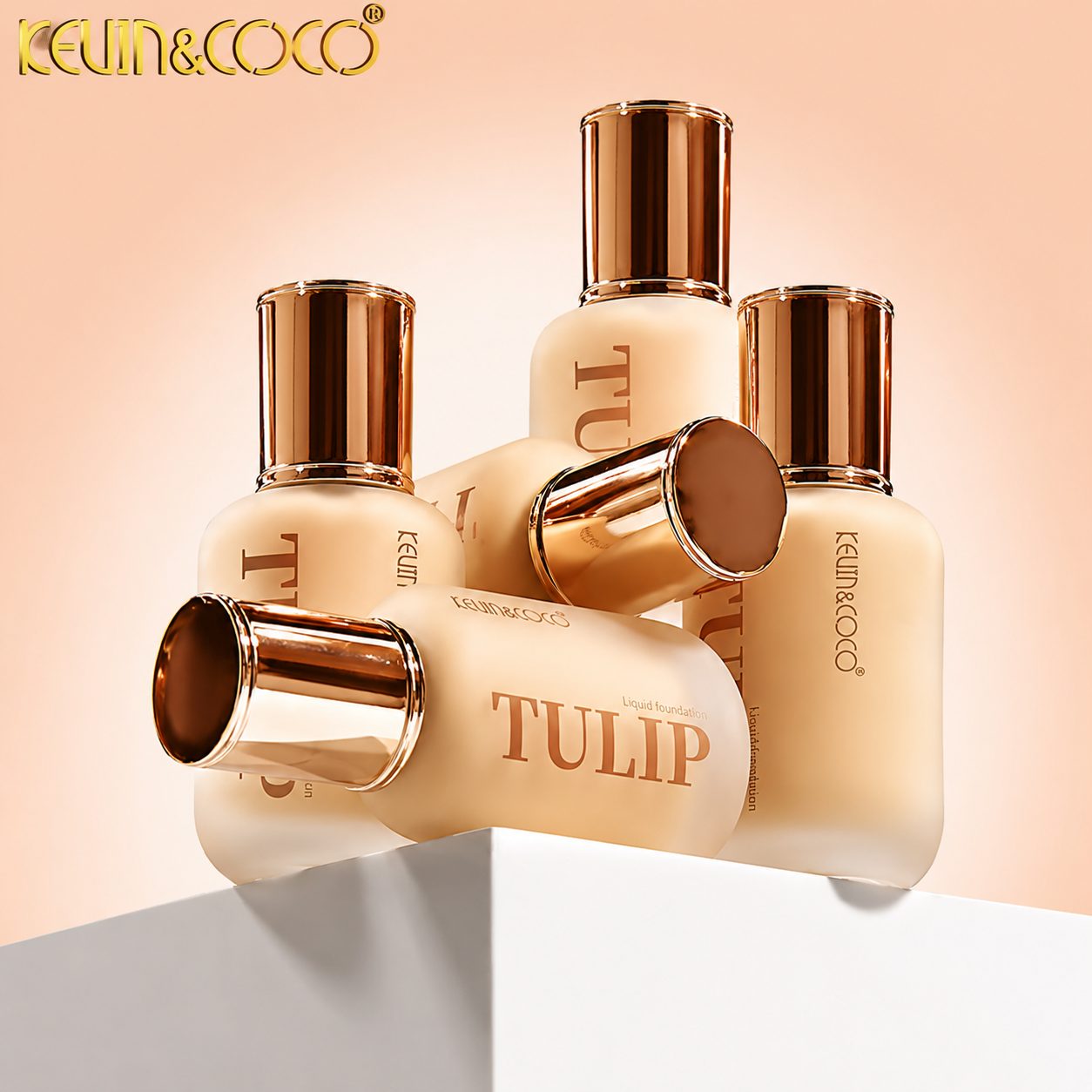 Fond de Ten, Kevin&Coco, Model Tulip, Textura Lichida, Acoperire Naturala, 38 ml, 5 x 3.7 x 10.7 cm, Nuanta 3, Warm Nude 2