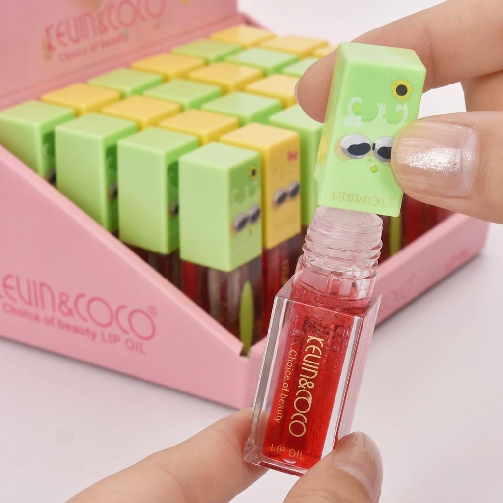 Set 24 Uleiuri de Buze Kevin&Coco, Lip Oil Hidratant, Aplicator Tip Gloss, Aspect Lucios și Confortabil, Îngrijire și Hidratare pentru Buze, Design Colorat cu Personaje, Roz 5