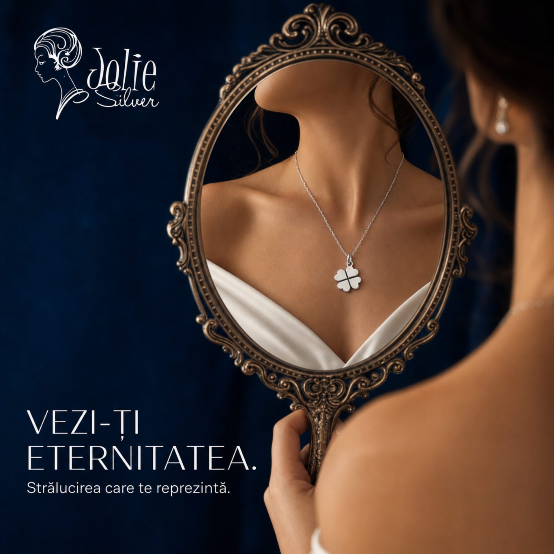 Detaliu pandantiv trifoi argint design