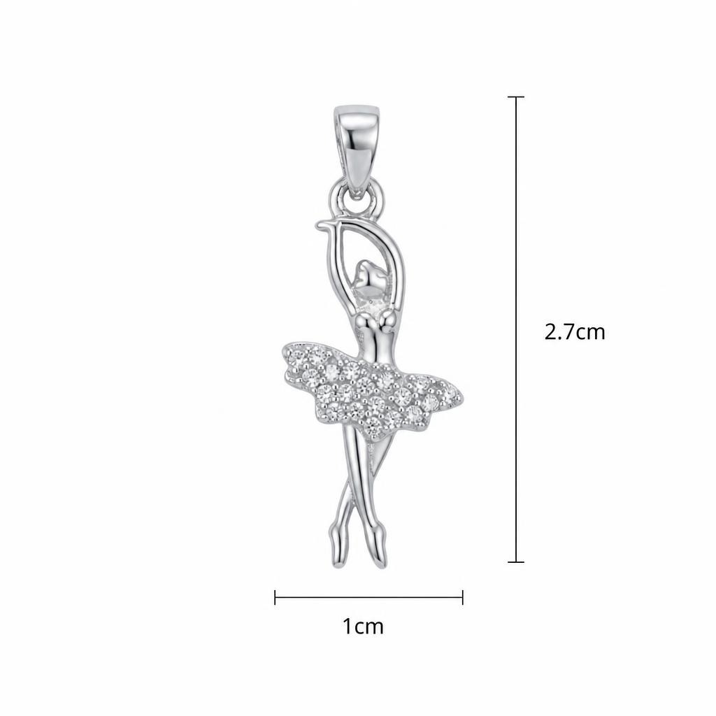 Pandantiv, Jolie Silver, Argint 925, Model Balerina cu Zirconii, 27 x 10 mm, 1.1 g