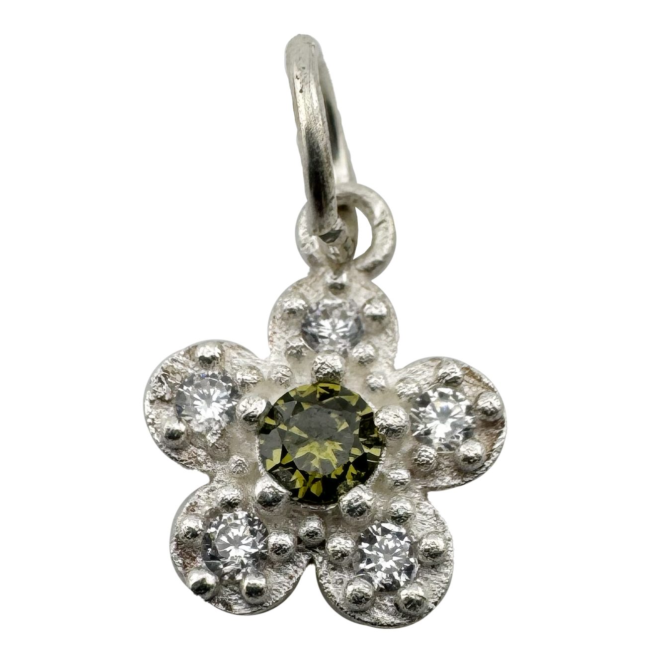 Pandantiv din Argint 925, Jolie Silver, pentru Dama, Model Floare Cu Pietre de Zirconiu Cubic, 1 x 1 cm, 0.9 g, Argintiu/Verde inchis