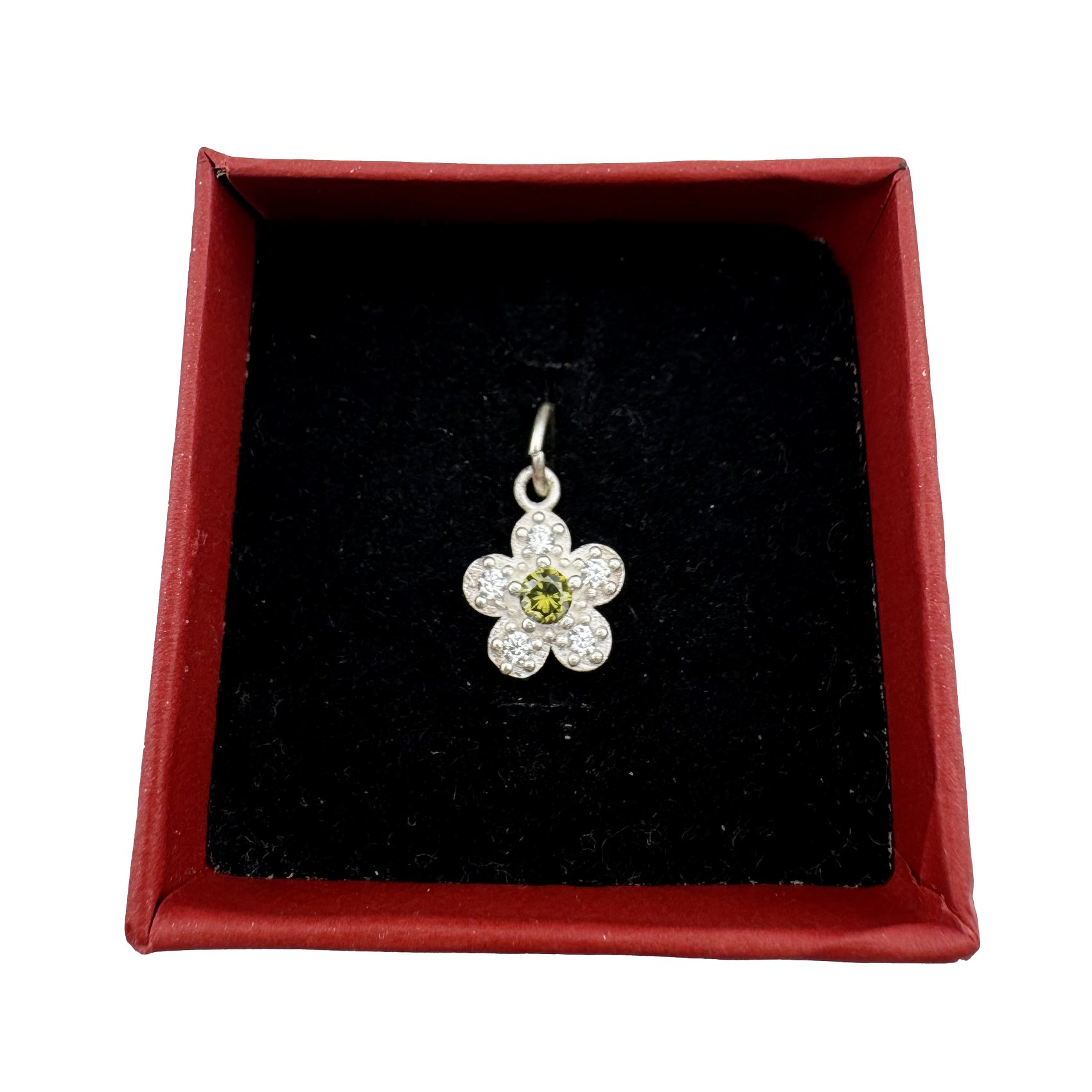 Pandantiv din Argint 925, Jolie Silver, pentru Dama, Model Floare Cu Pietre de Zirconiu Cubic, 1 x 1 cm, 0.9 g, Argintiu/Verde inchis