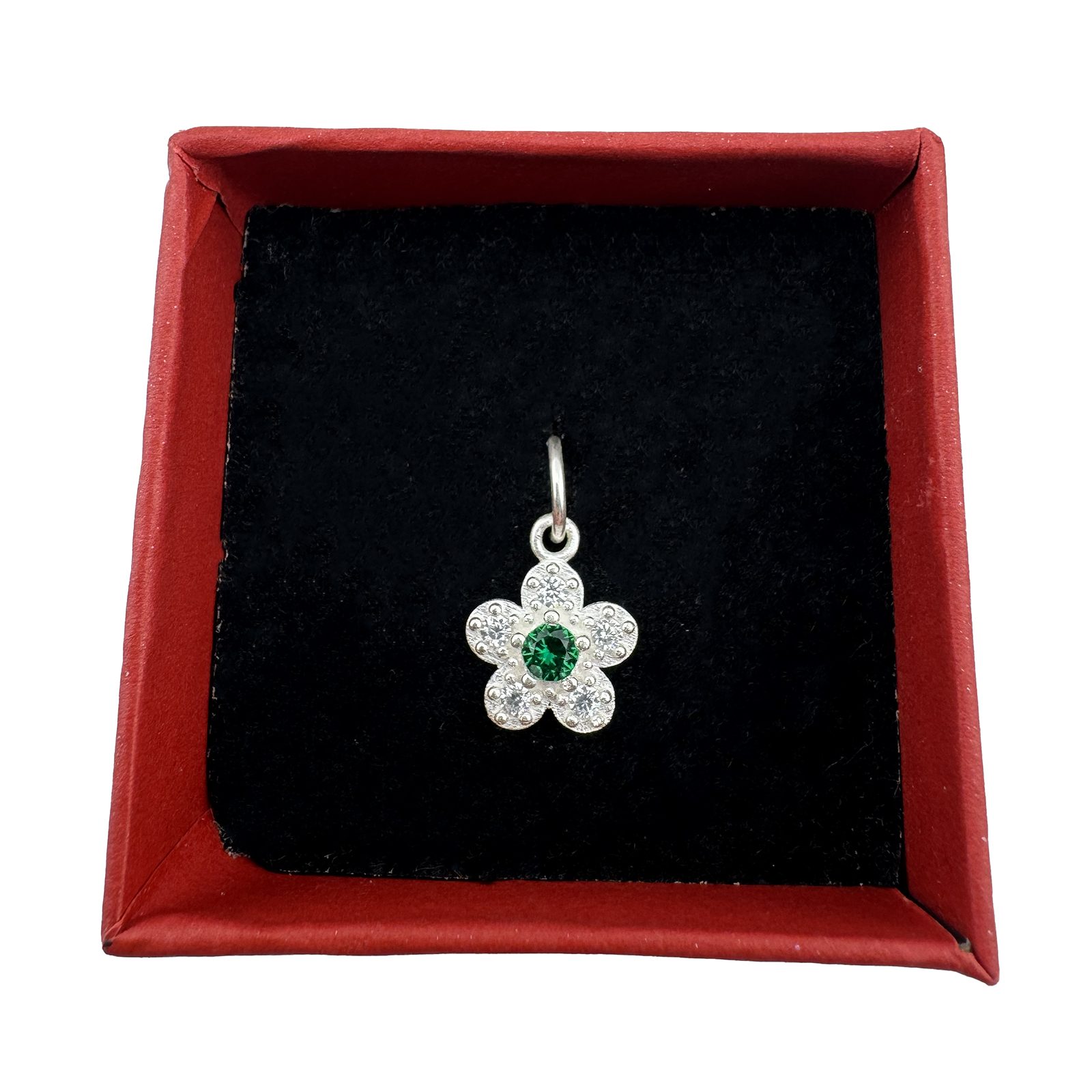 Pandantiv din Argint 925, Jolie Silver, pentru Dama, Model Floare Cu Pietre de Zirconiu Cubic, 1 x 1 cm, 0.9 g, Argintiu/Verde Smarald
