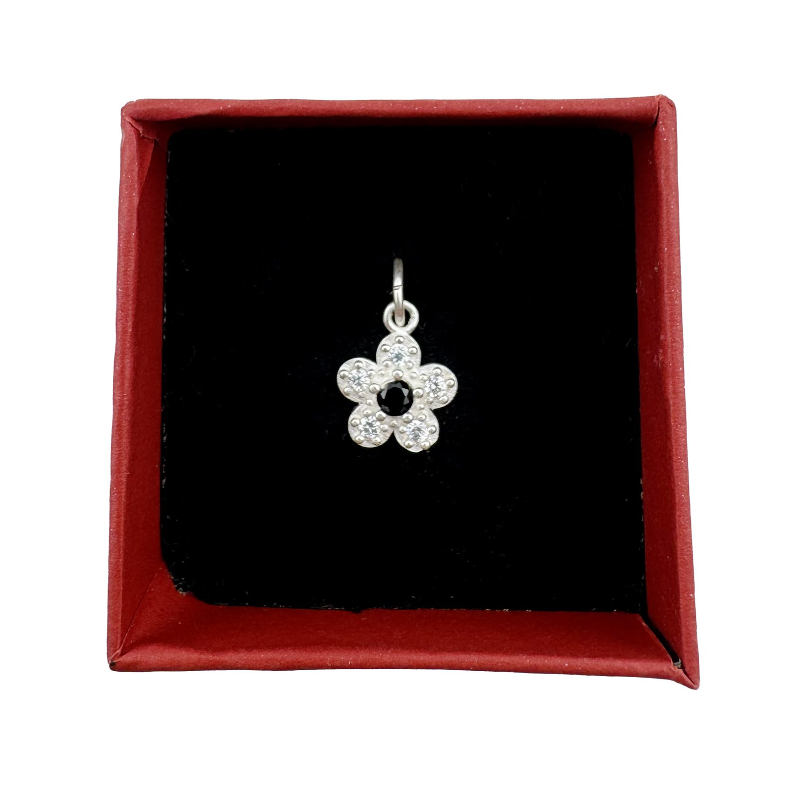 Pandantiv din Argint 925, Jolie Silver, pentru Dama, Model Floare Cu Pietre de Zirconiu Cubic, 1 x 1 cm, 0.9 g, Argintiu/Negru