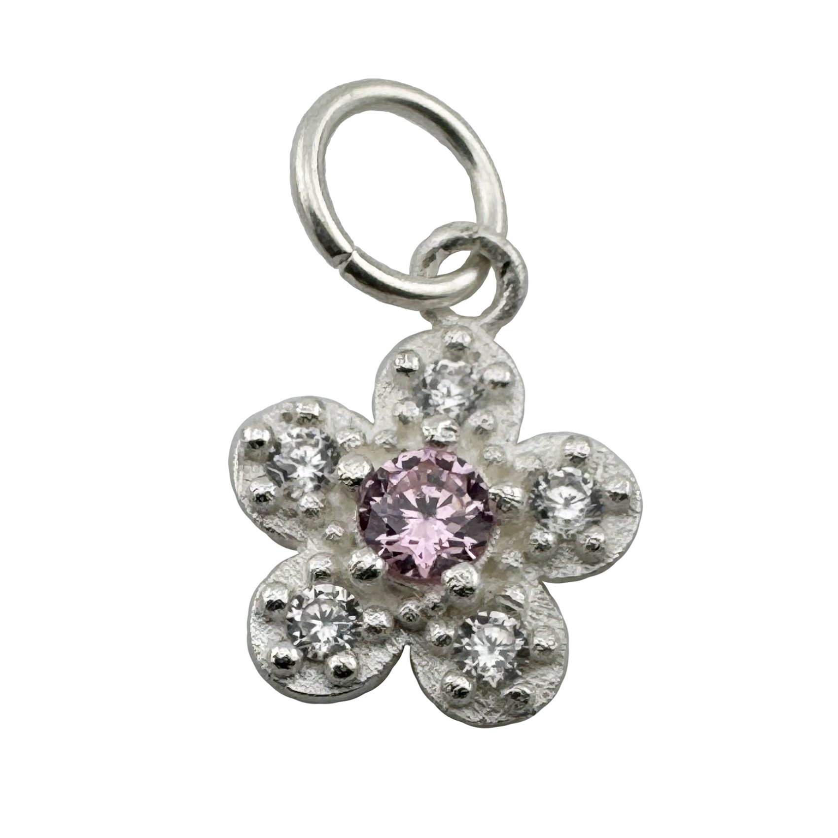 Pandantiv din Argint 925, Jolie Silver, pentru Dama, Model Floare Cu Pietre de Zirconiu Cubic, 1 x 1 cm, 0.9 g, Argintiu/Roz