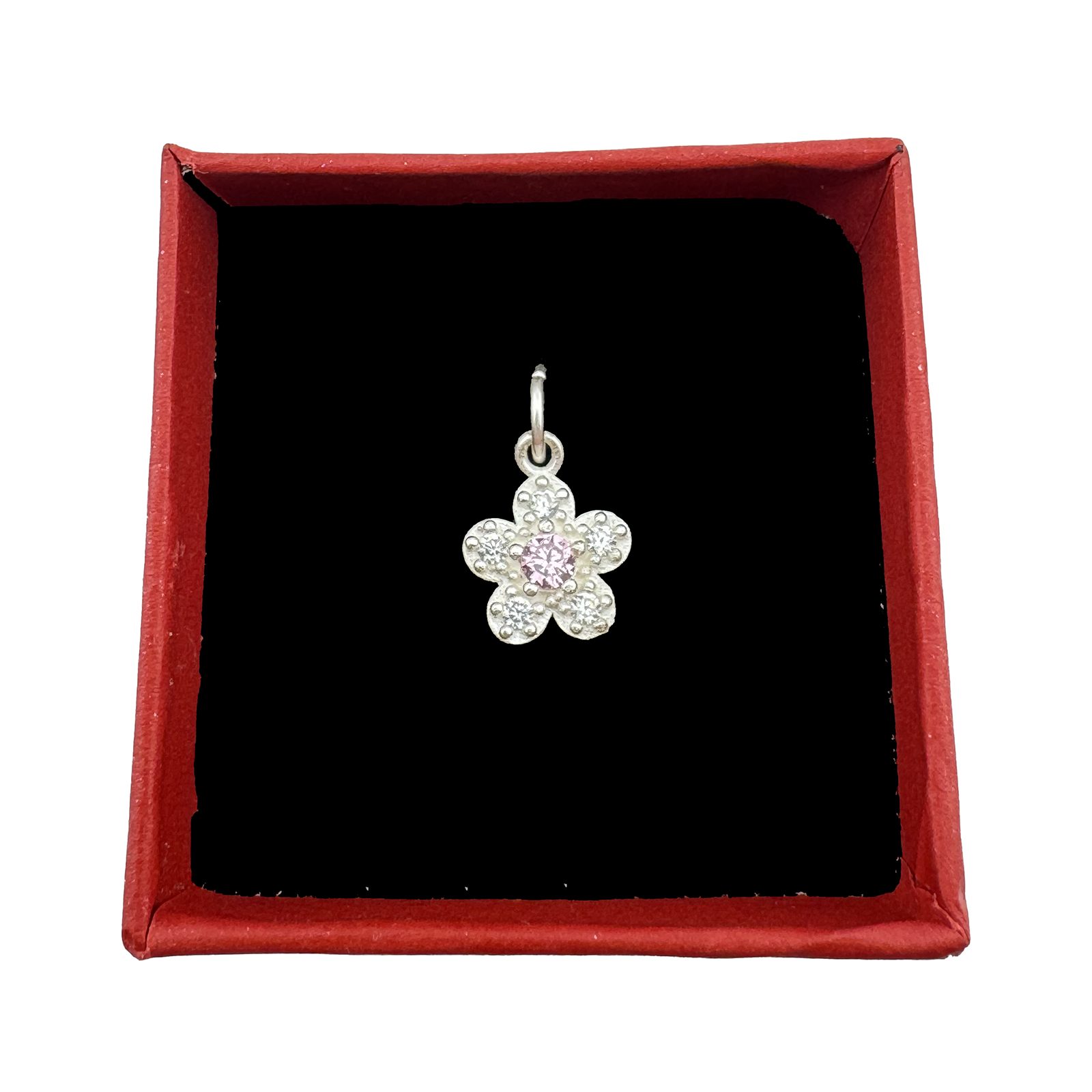 Pandantiv din Argint 925, Jolie Silver, pentru Dama, Model Floare Cu Pietre de Zirconiu Cubic, 1 x 1 cm, 0.9 g, Argintiu/Roz