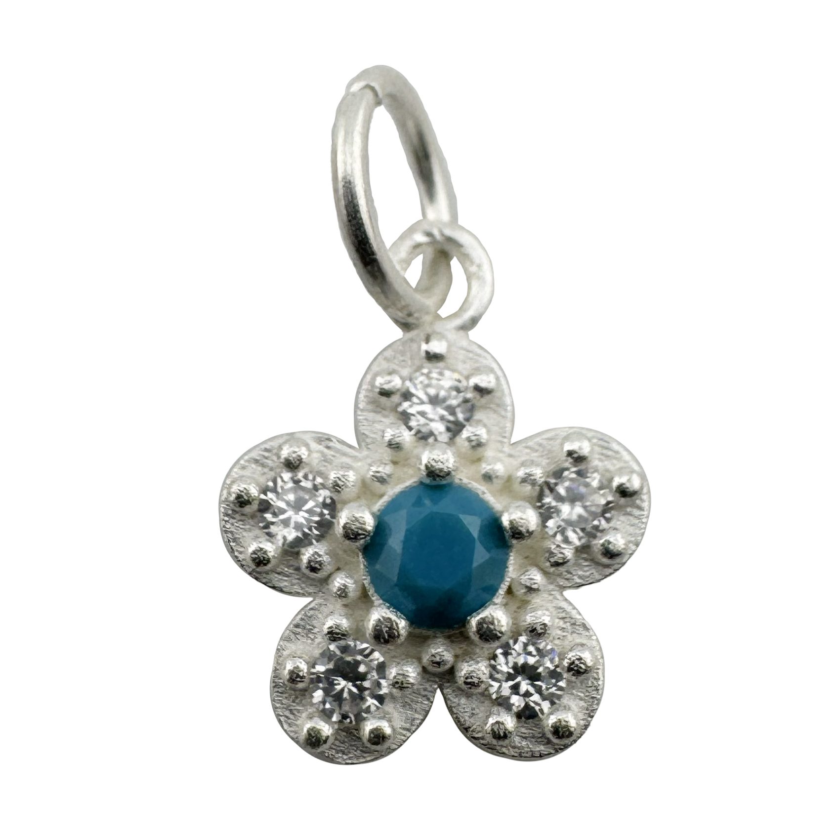 Pandantiv din Argint 925, Jolie Silver, pentru Dama, Model Floare Cu Pietre de Zirconiu Cubic, 1 x 1 cm, 0.9 g, Argintiu/Blue