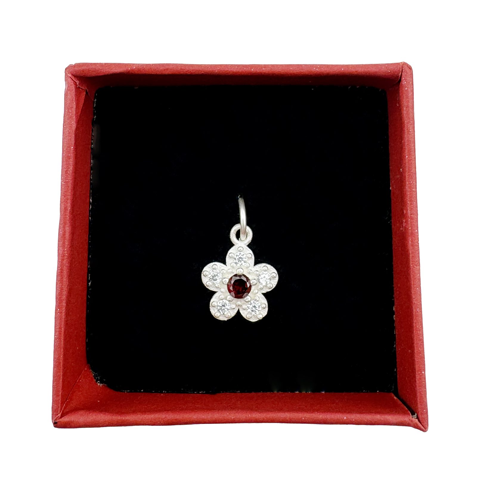 Pandantiv din Argint 925, Jolie Silver, pentru Dama, Model Floare Cu Pietre de Zirconiu Cubic, 1 x 1 cm, 0.9 g, Argintiu/Rosu