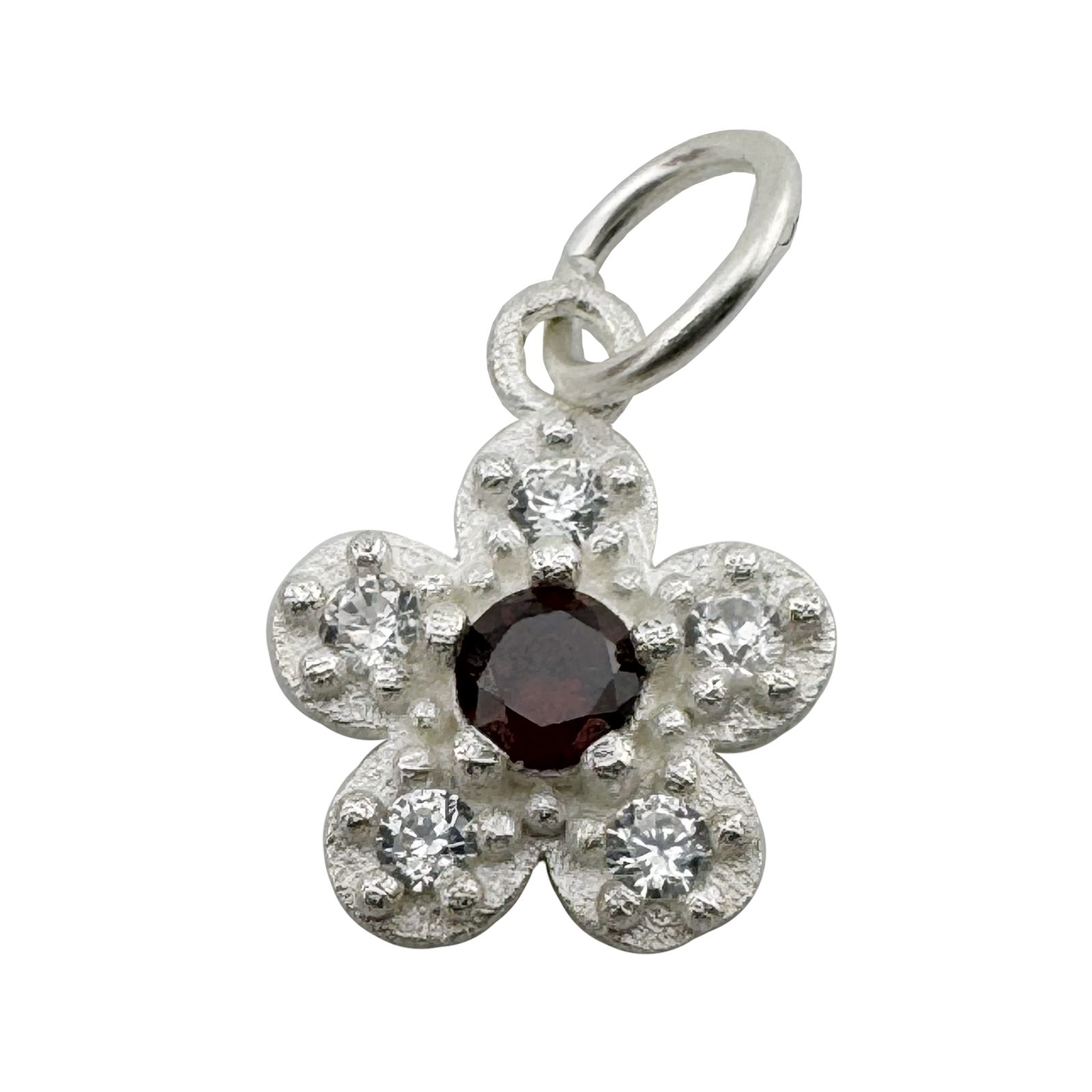 Pandantiv din Argint 925, Jolie Silver, pentru Dama, Model Floare Cu Pietre de Zirconiu Cubic, 1 x 1 cm, 0.9 g, Argintiu/Rosu